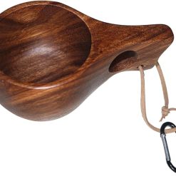 Coffe Mug Portable Wooden Camp Cup with Handle Kuksa Handmade Cool Hot Drinking Viking Mug Unique Natural Wood Grain for Outdoor Travel Hiking Men Women