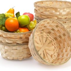 TOPZEA 10 Pack Round Gift Baskets, 8 Inch Natural Bamboo Woven Fruit Basket, Small Wicker Bread Roll Serving Basket, Food Storage Bin Handmade Baskets for Kitchen Restaurant Centerpiece Christmas